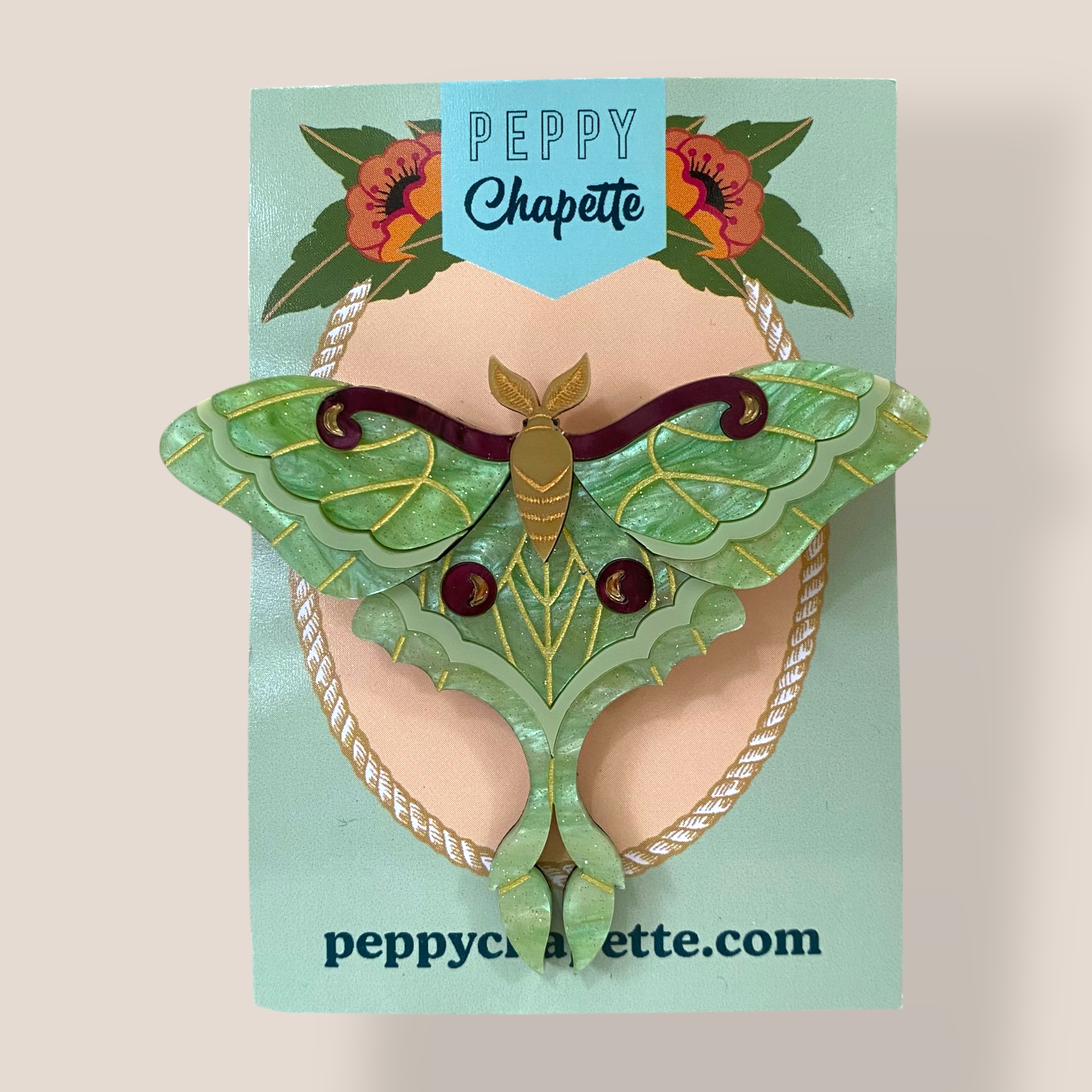 Danilova Jewellery, Peppy Chapette, Lunar Moth (2022) Acrylic Brooch2.png