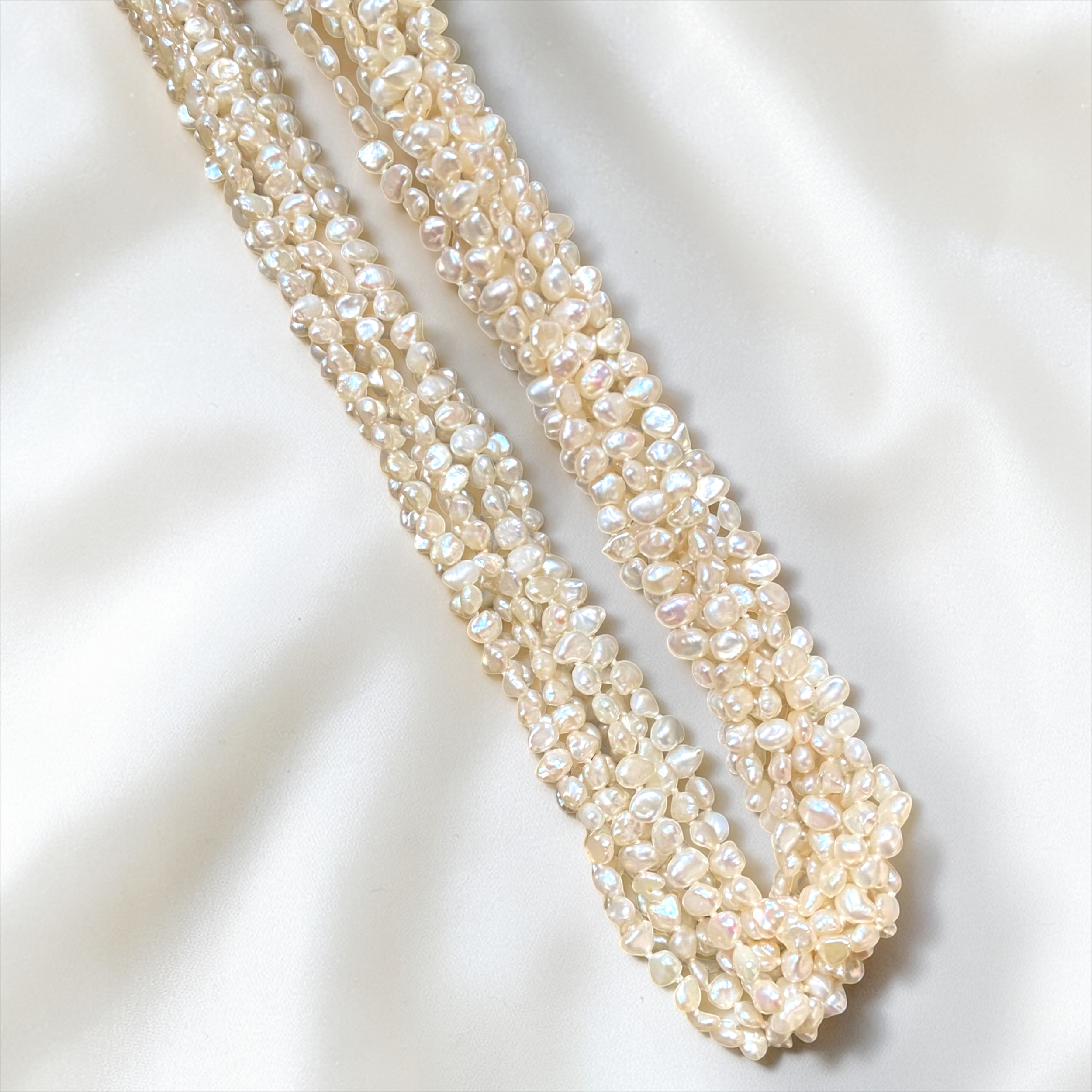 Vintage, 9-Row, White Pearl & 14K Gold Clasp, Torsade Twist Necklace12.PNG