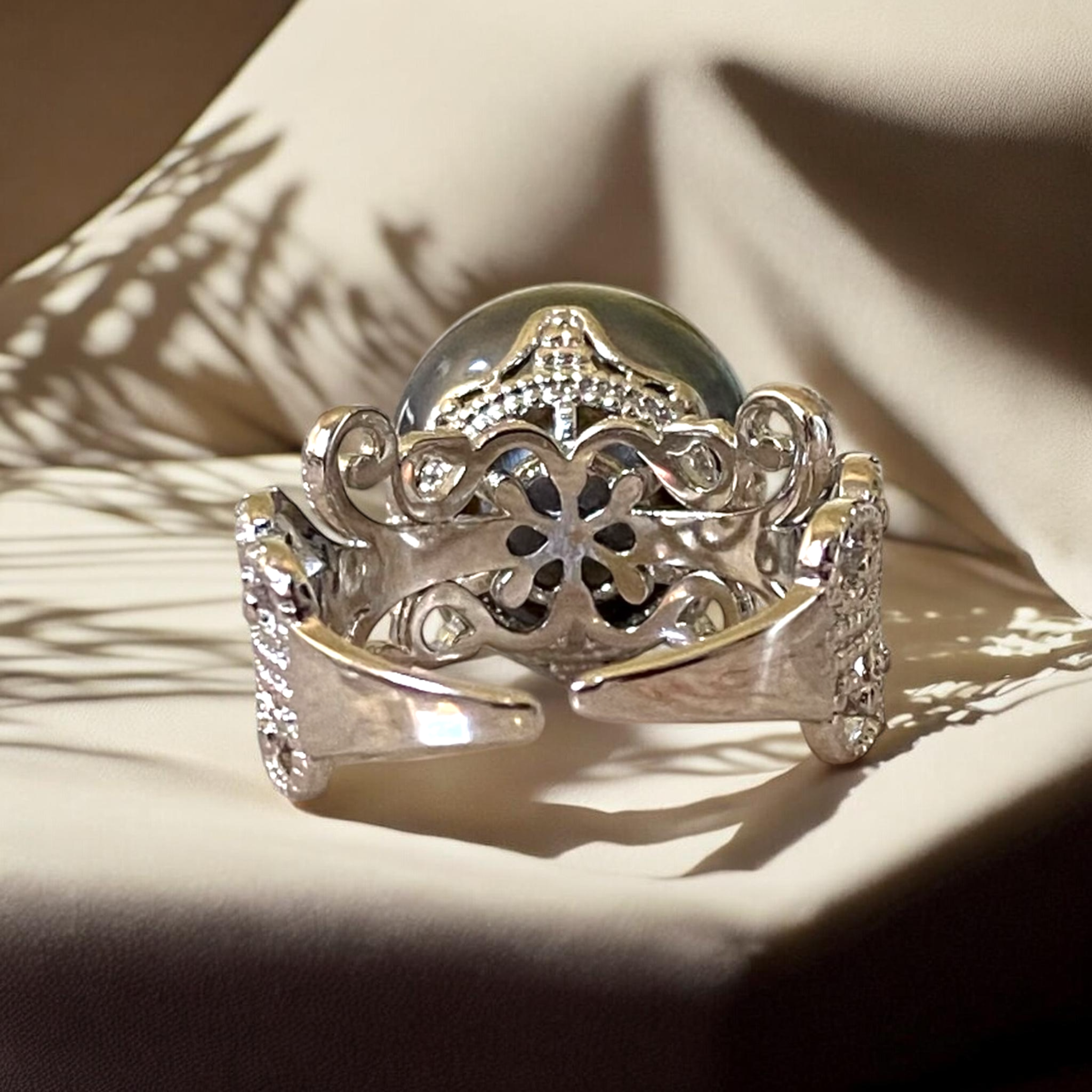 Extra Large, Tahitian, Peacock Pearl Ring in Silver Filigree Setting4.PNG