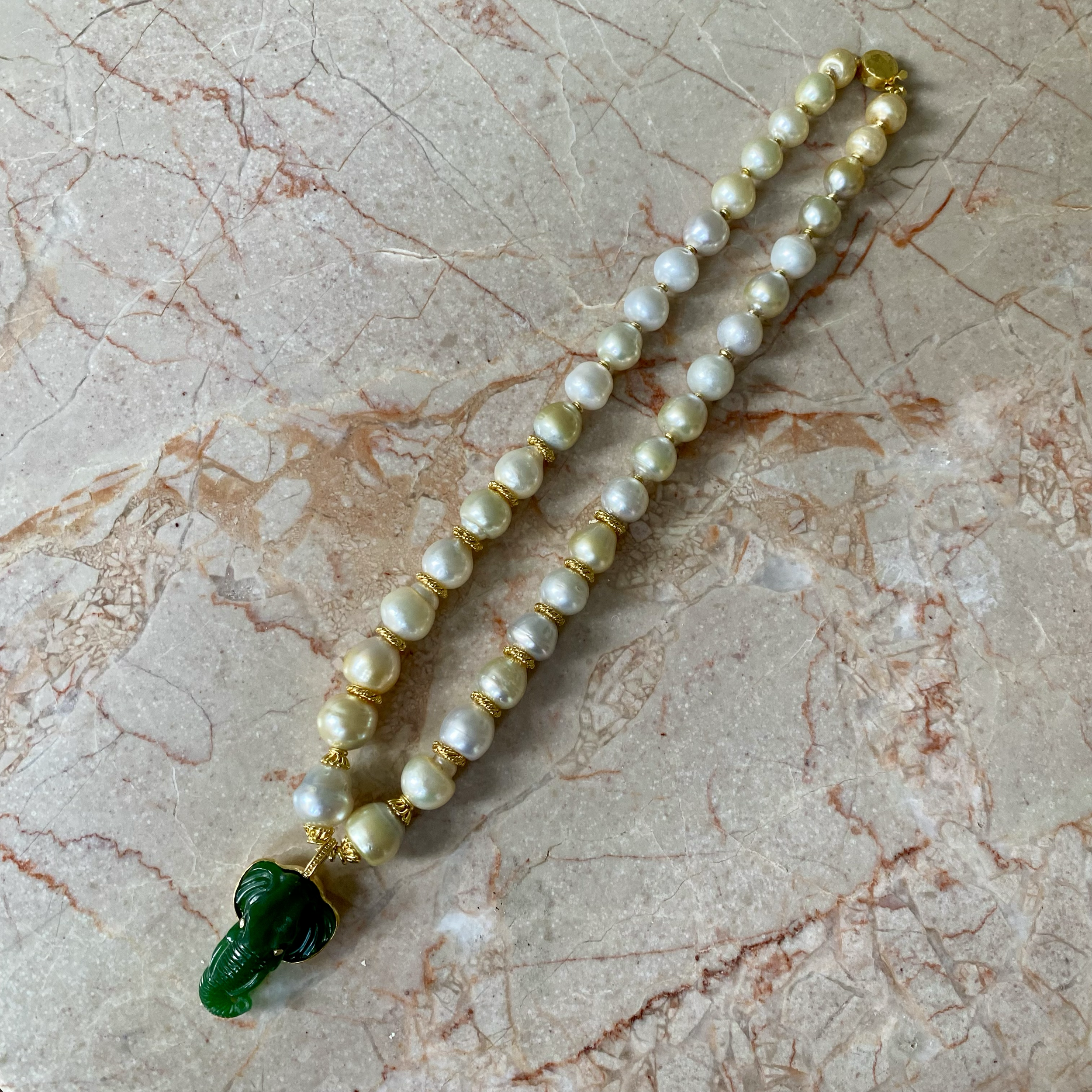 By Danilova, White Pearl, Jade & Diamond Elephant Pendant Necklace6.png