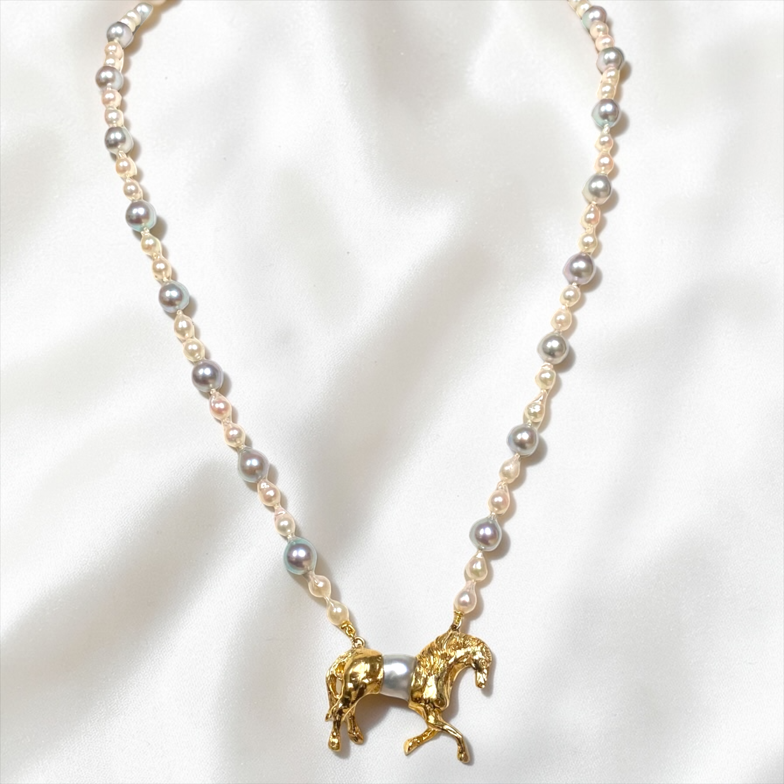 By Danilova, Blue and Pink Baby Akoya Pearl & Tahitian Pearl Horse Pendant, Necklace0.png