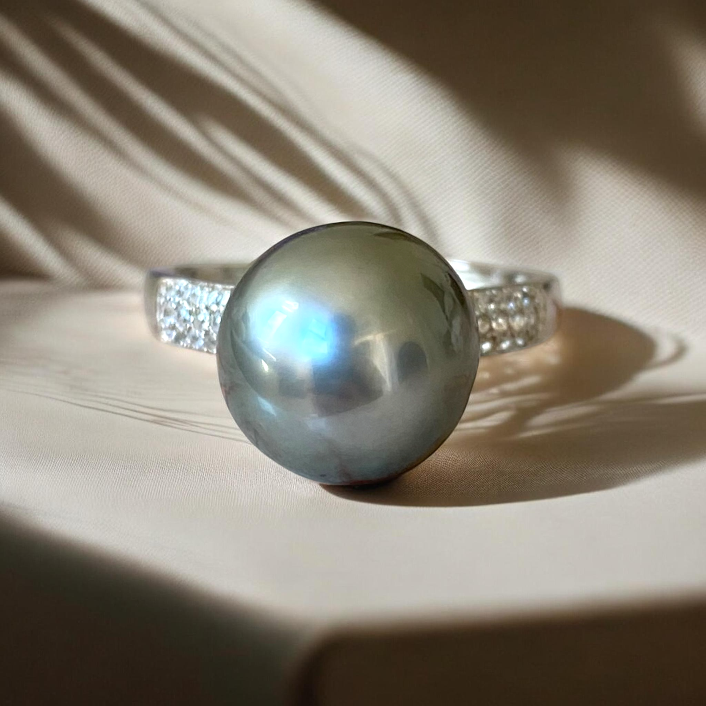 Tahitian, Grey Pearl Ring in Encrusted Silver Setting0.PNG