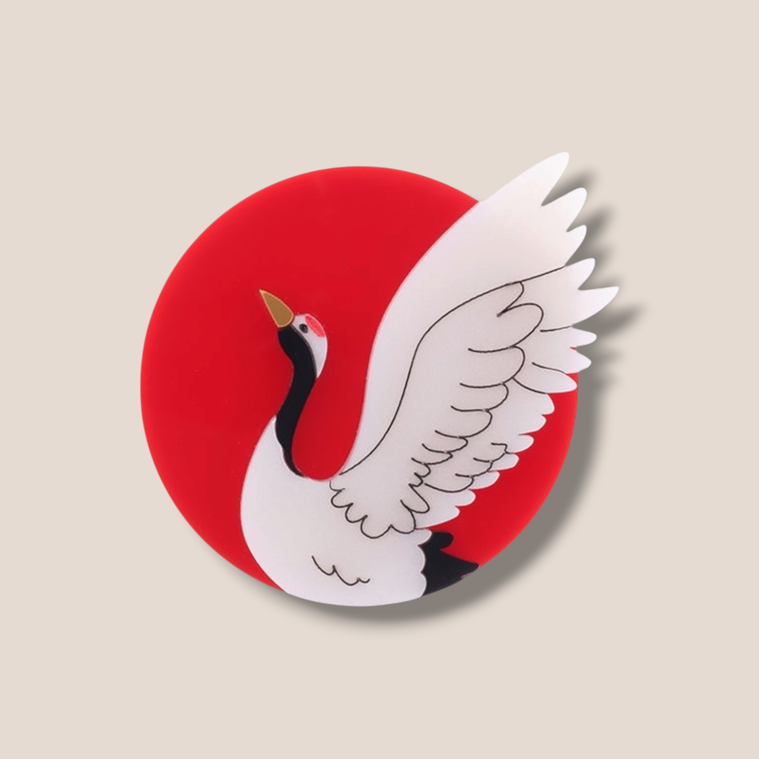 La Vidriola, Red-Crowned Crane, Acrylic Brooch