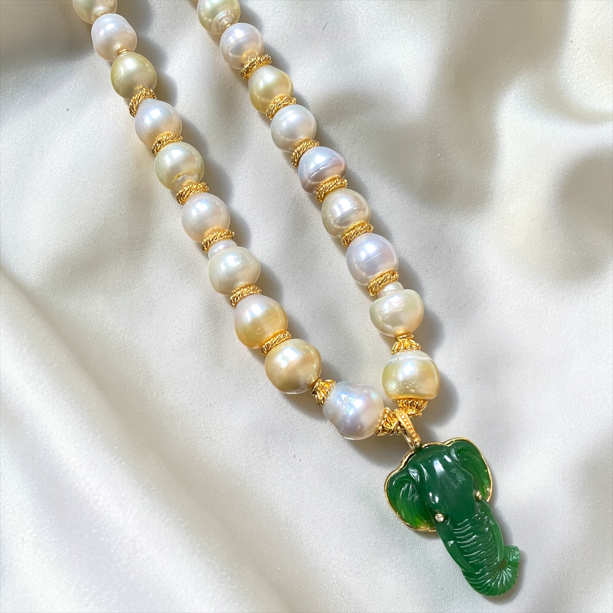 By Danilova, White Pearl, Jade & Diamond Elephant Pendant Necklace14.PNG