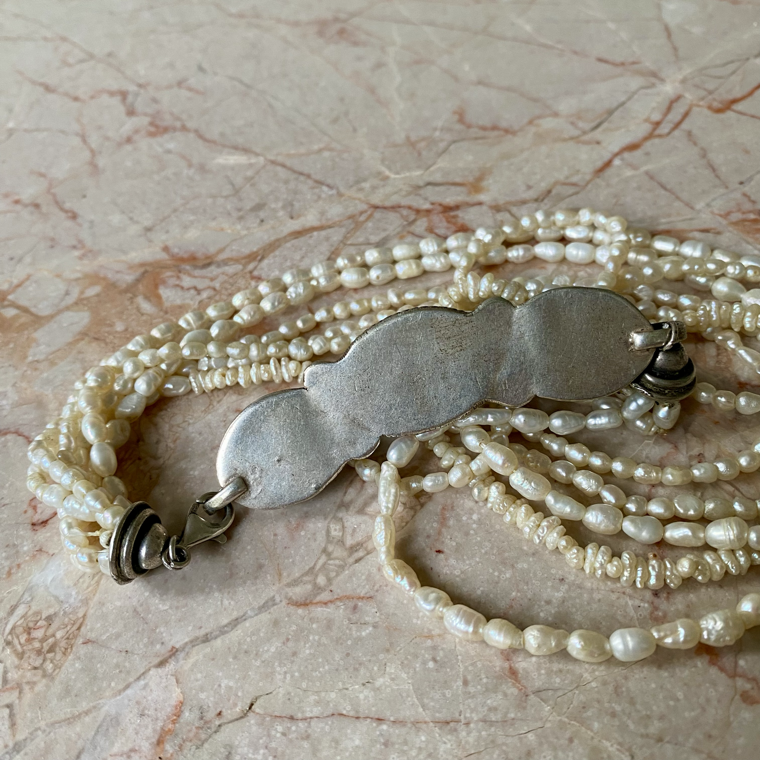 Vintage, 6-Row, Chinese White Pearl & Malachite Clasp, Necklace12.png