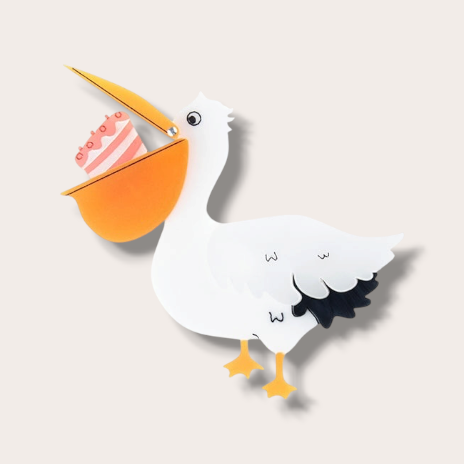 La Vidriola, Pelican Open and Close Brooch, Interactive Acrylic Brooch