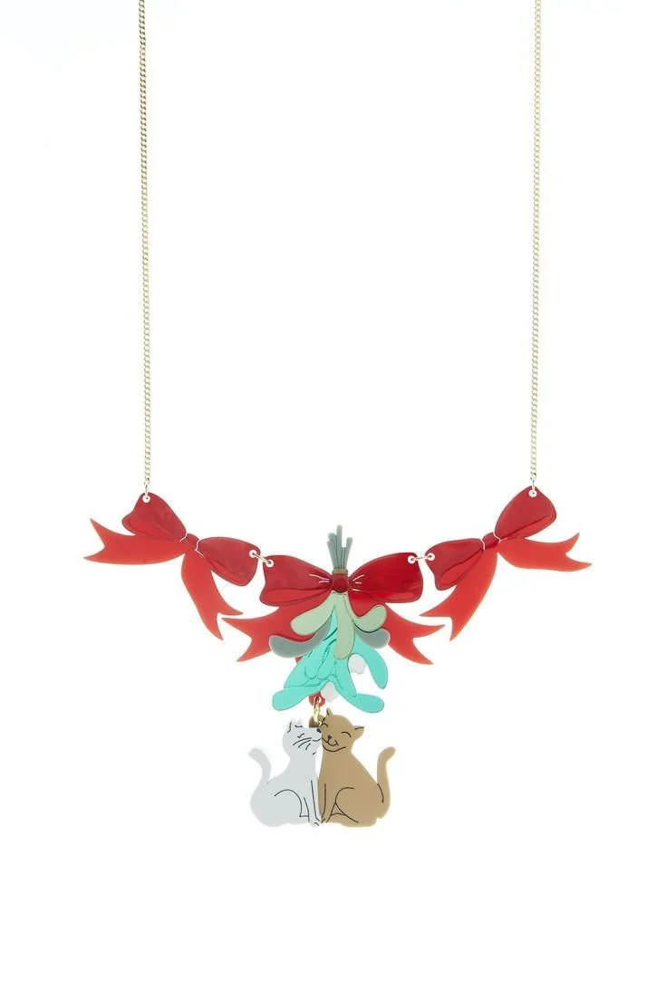 Danilova, La Vidriola, Meow:Cat Kiss Under the Mistletoe, Acrylic Necklace0.jpg