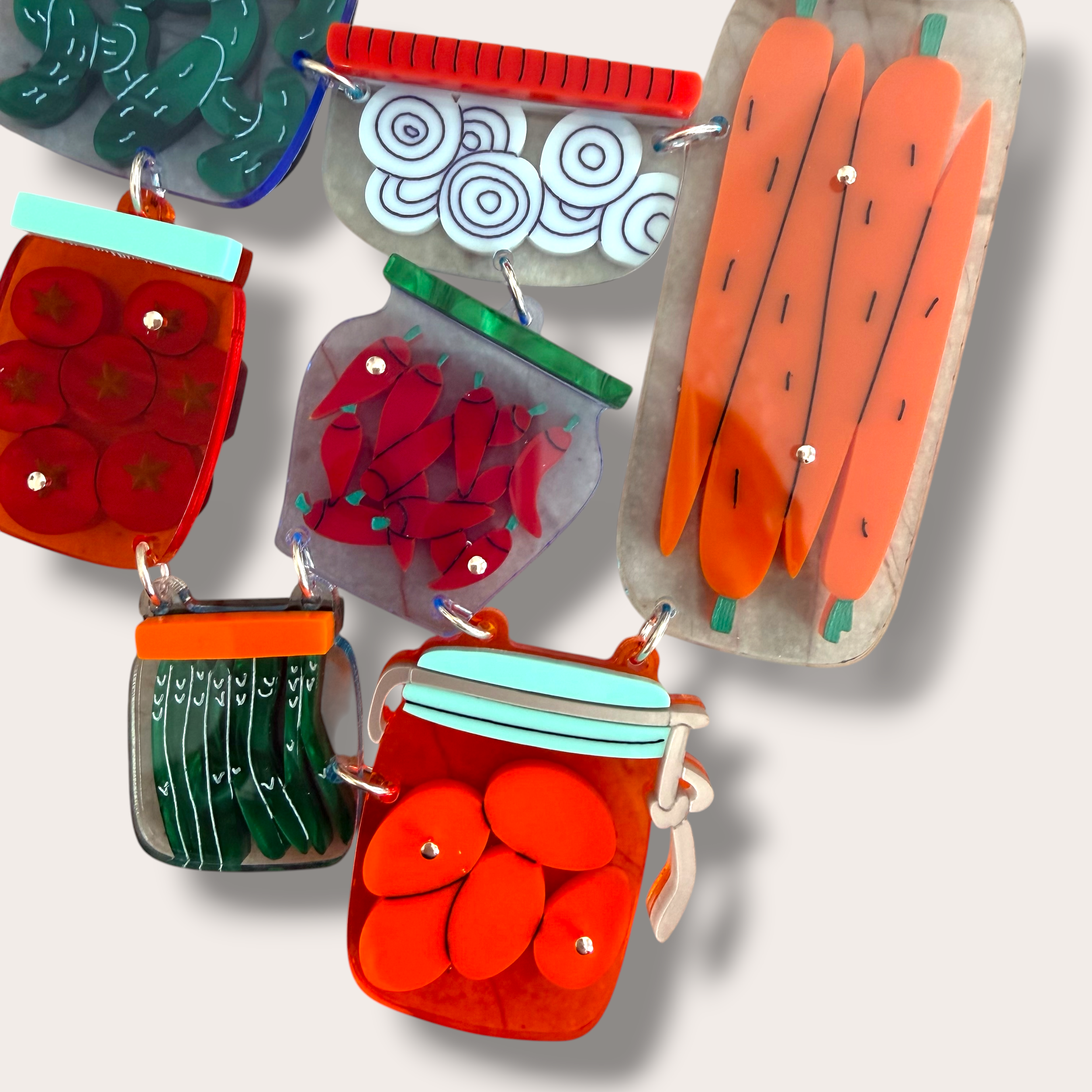 Danilova, La Vidriola, Nana's Vegetable Patch in Jars, Acrylic Necklace8.PNG