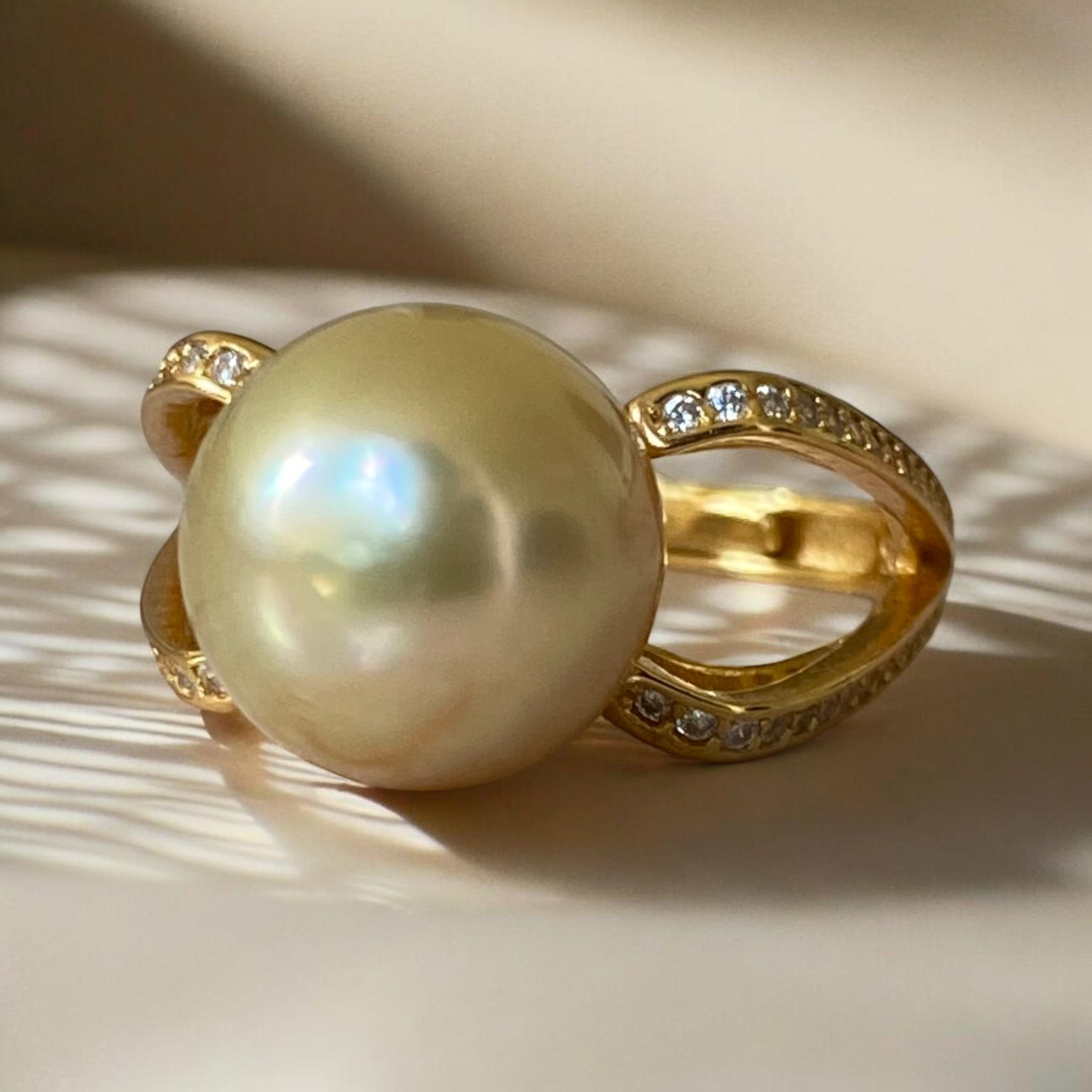 South Sea, Gold Pearl Ring in Split Shank Gilded Silver Setting1.PNG