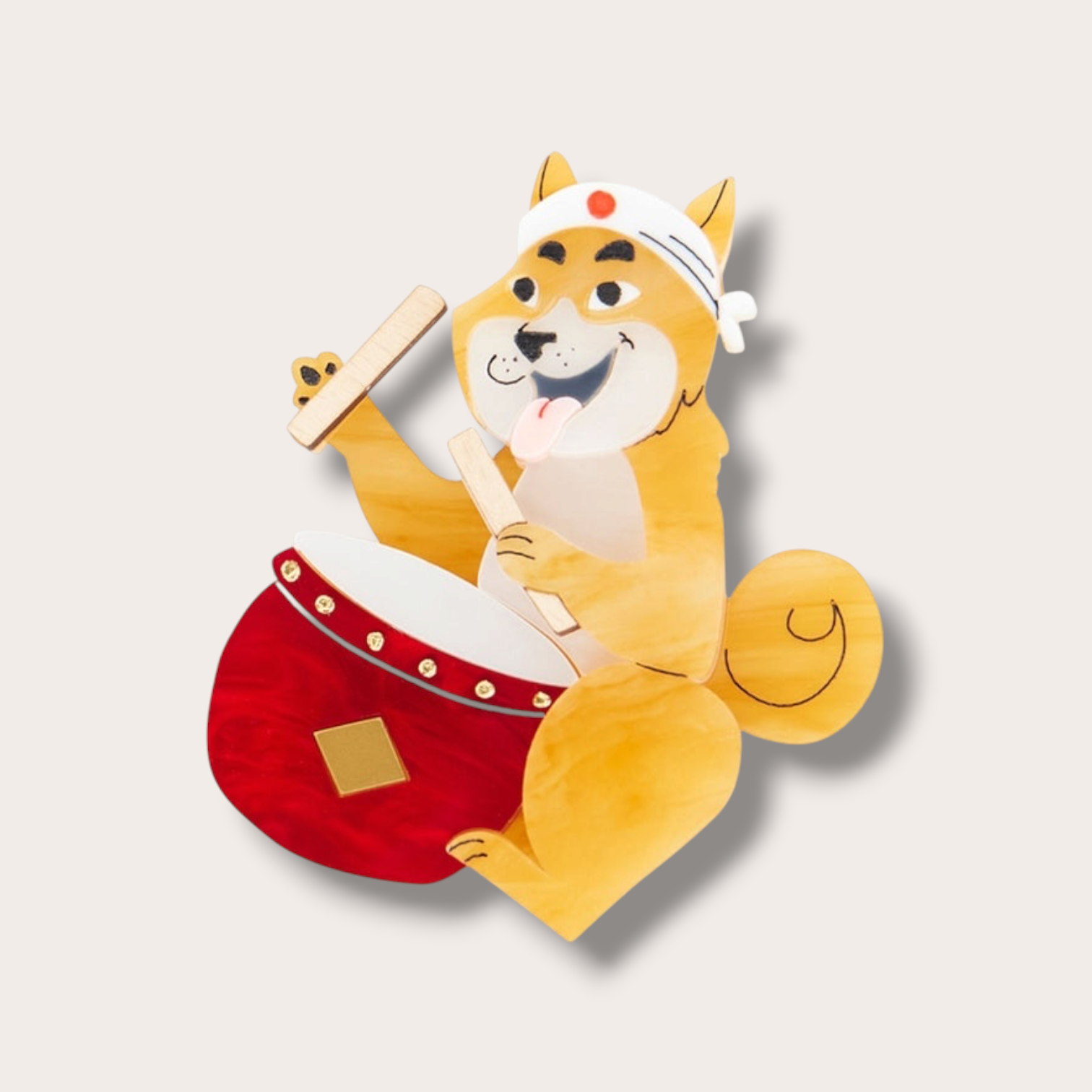 La Vidriola, Shiba and Their Taiko Drum, Acrylic Brooch