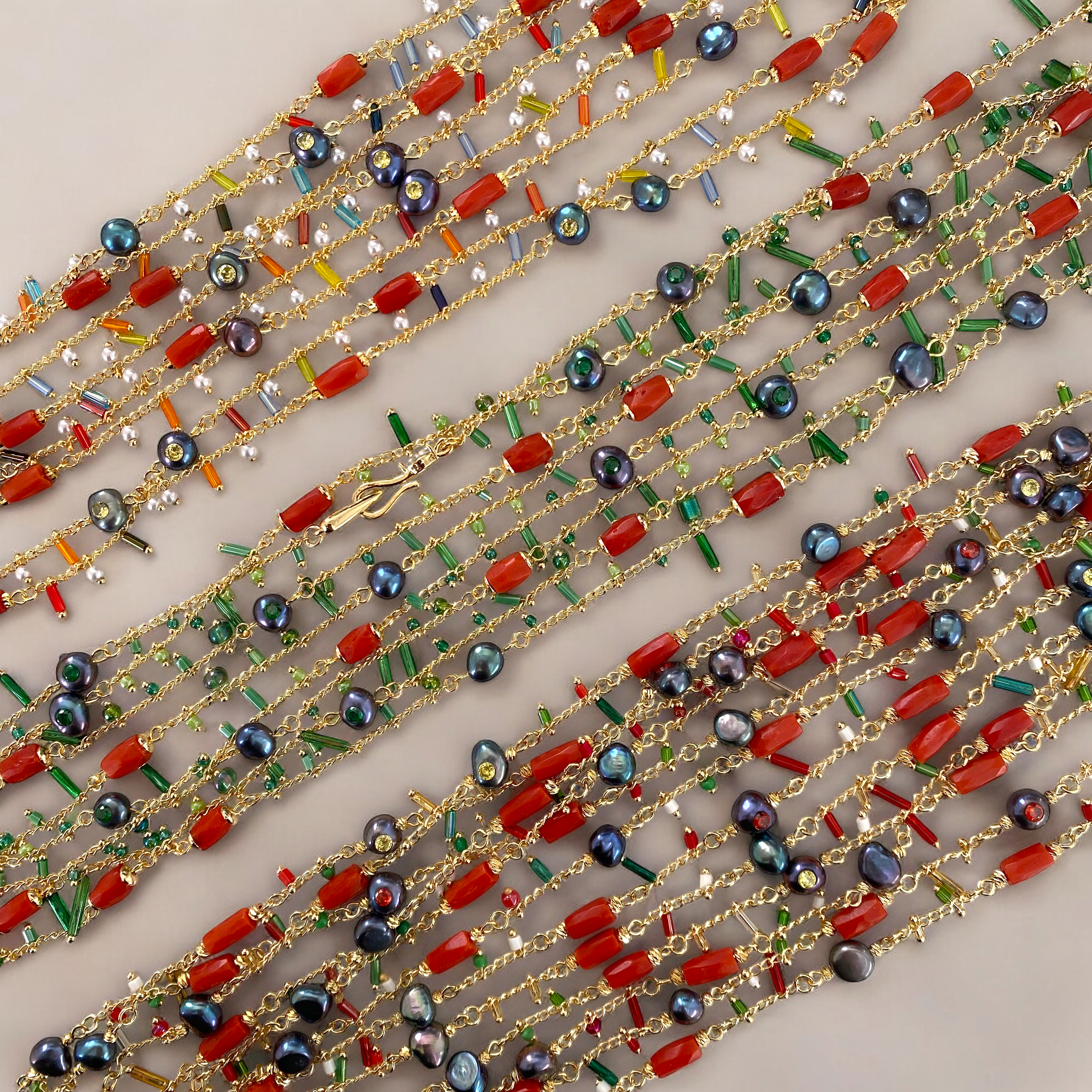 By Danilova, Beaded Coral, Pearl, Crystal & Rhinestone, Long Fashion Necklaces327.PNG