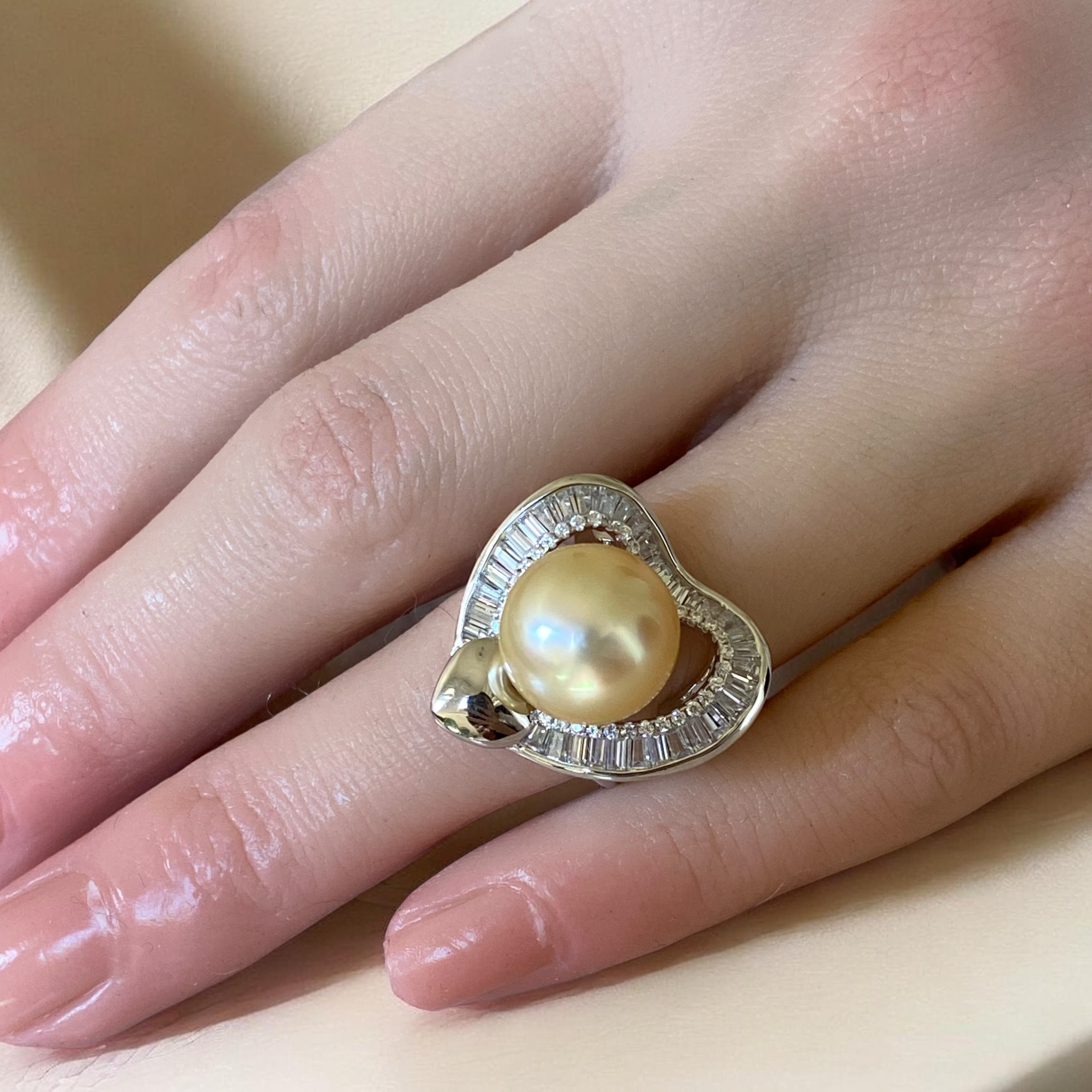 South Sea, Gold Pearl Ring in Silver Heart Halo Setting10.PNG