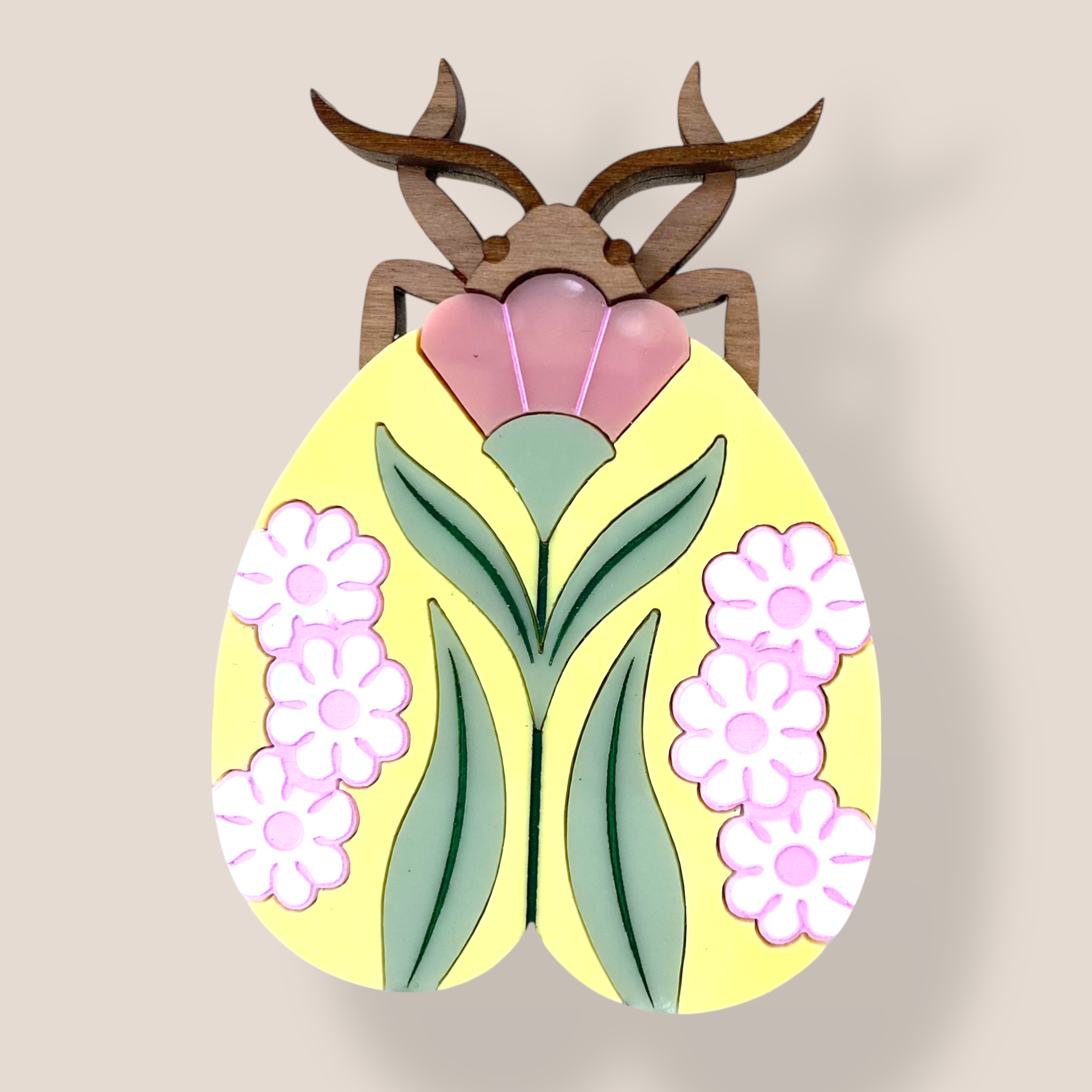 Peppy Chapette, Daisy Folk Moth (2022), Acrylic Brooch
