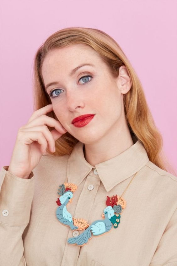 Danilova, La Vidriola, Elegant Peacock, Acrylic Necklace3.jpg
