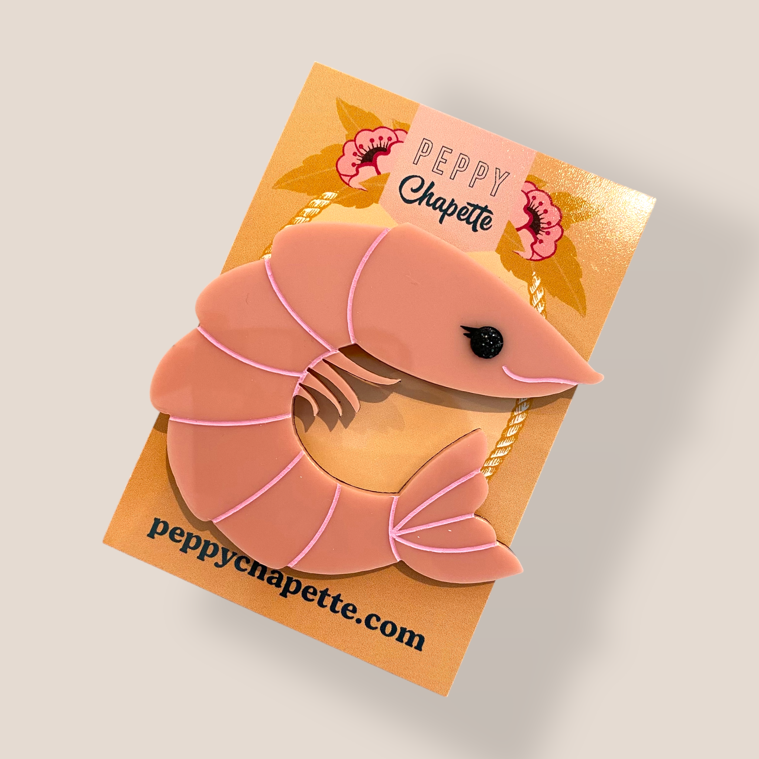 Danilova Jewellery, Peppy Chapette, Perky Prawn Pam (2021) Acrylic Brooch4.png