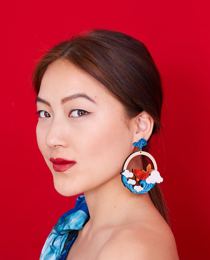 Danilova, La Vidriola, Koi Jumping in the Pond, Acrylic Earrings3.jpg