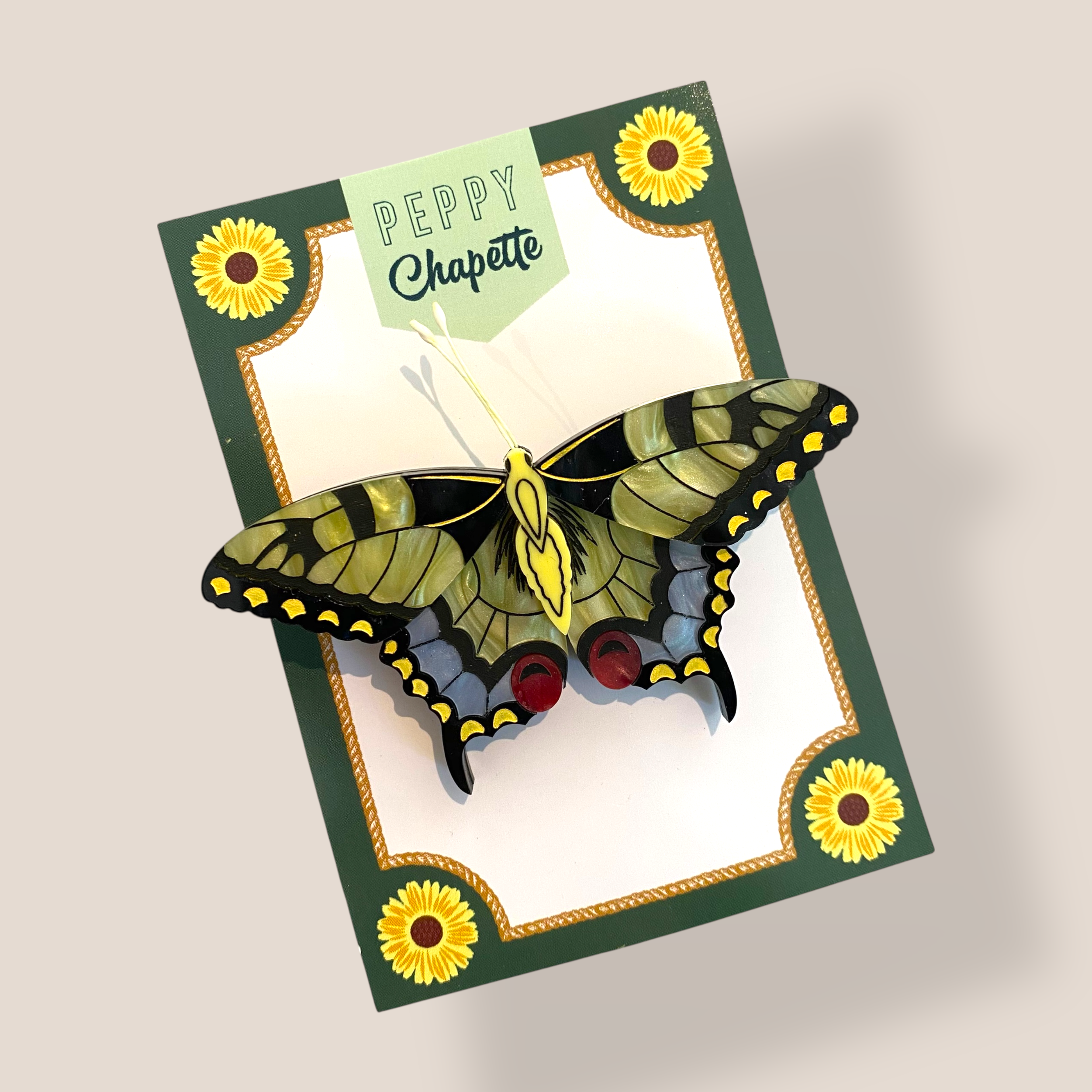 Danilova Jewellery, Peppy Chapette, Yellow Swallowtail Butterfly(2023) Acrylic Brooch4.png