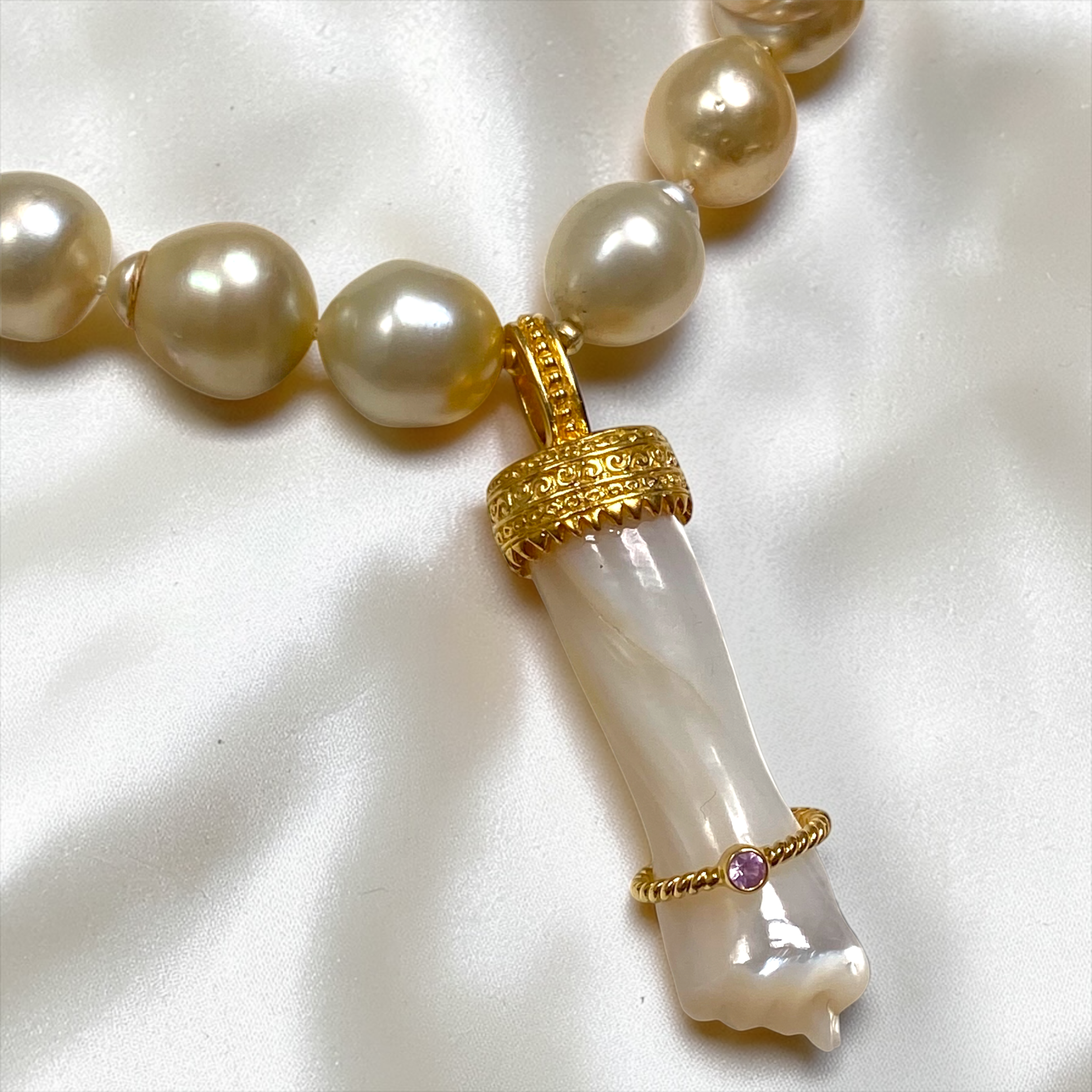 By Danilova, White Pearl, Mother of Pearl & Pink Amethyst Pendant Necklace3.PNG