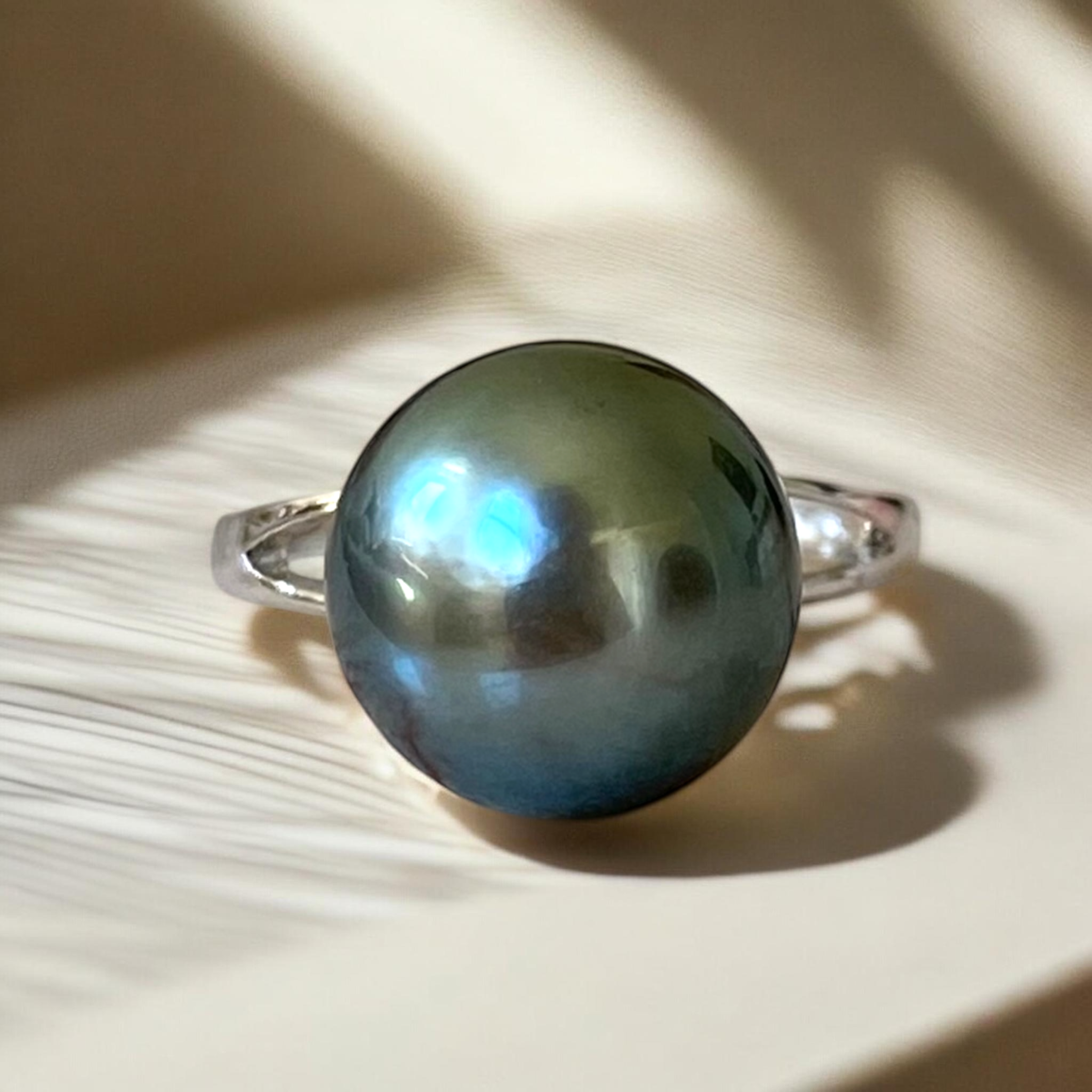 Tahitian, Grey Pearl Ring in Open Teardrop-shaped Shoulders Silver Setting, Adjustable Band, Size K ½ - O ½