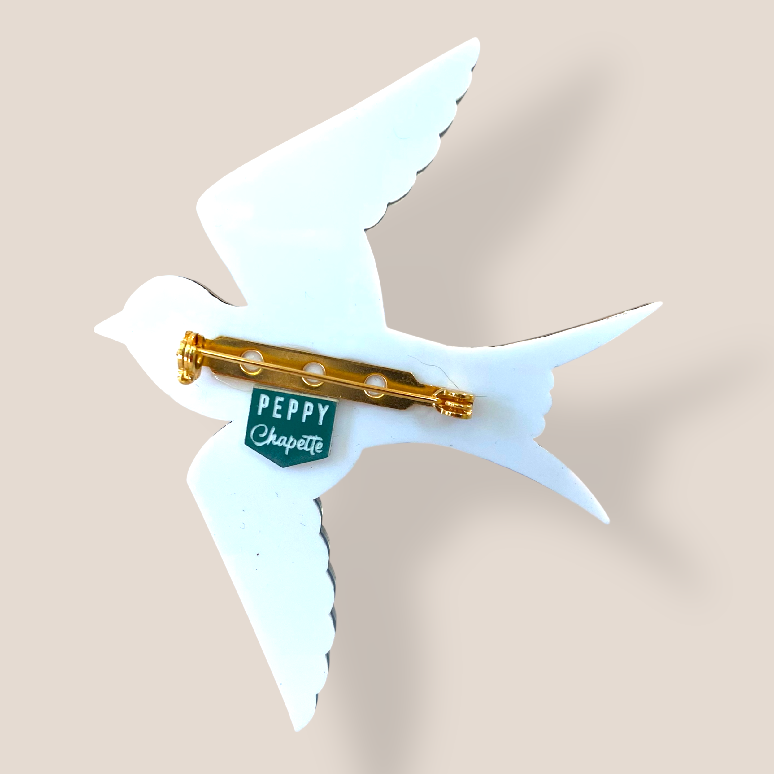 Danilova Jewellery, Peppy Chapette, Swooning Cindy Swallow (2023) Acrylic Brooch4.png