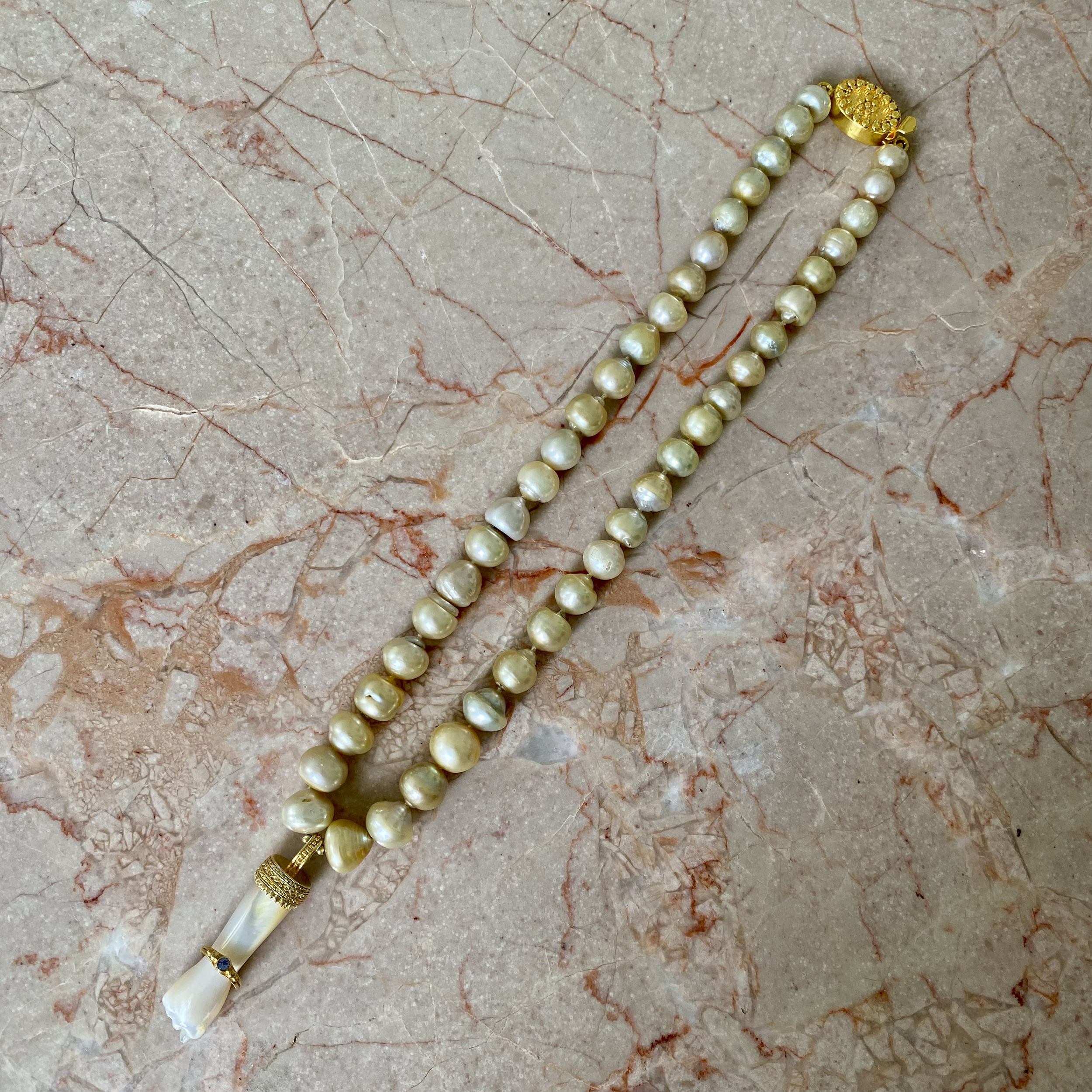 By Danilova, White Pearl, Mother of Pearl & Blue Tanzanite Pendant Necklace5.png