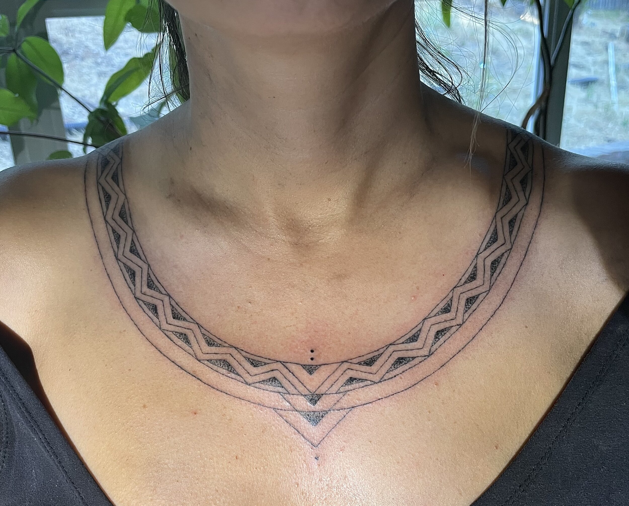 Nice Lettering Necklace Tattoo Around Neck