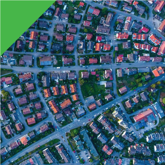 overhead view of a town