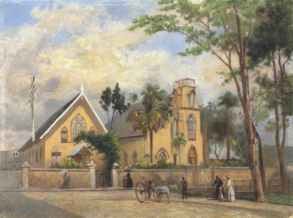 Watercolor artwork of Greyfriars Church by Michel Jean Cazabon in the later half of the 19th century