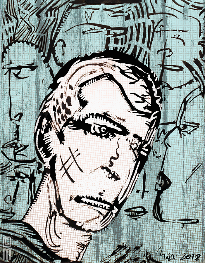 In The Crowd, '87 brushed ink on bond, remixed '18