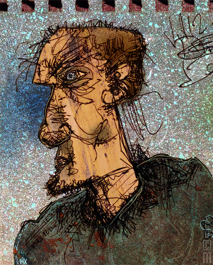 Untitled, gel pen on bond remixed via iPad, '18