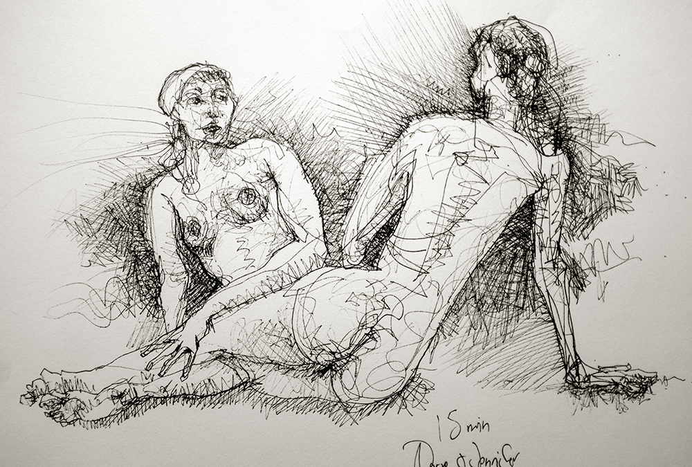 Dorie and Jennifer, gel pen on bond, November 29