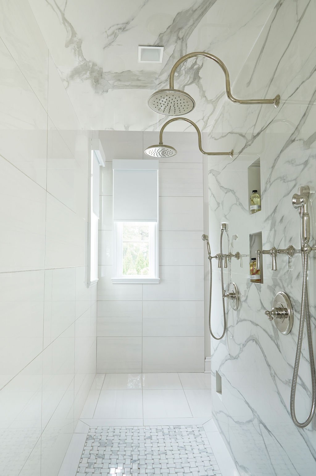 Marble and Tile Walk-In Shower