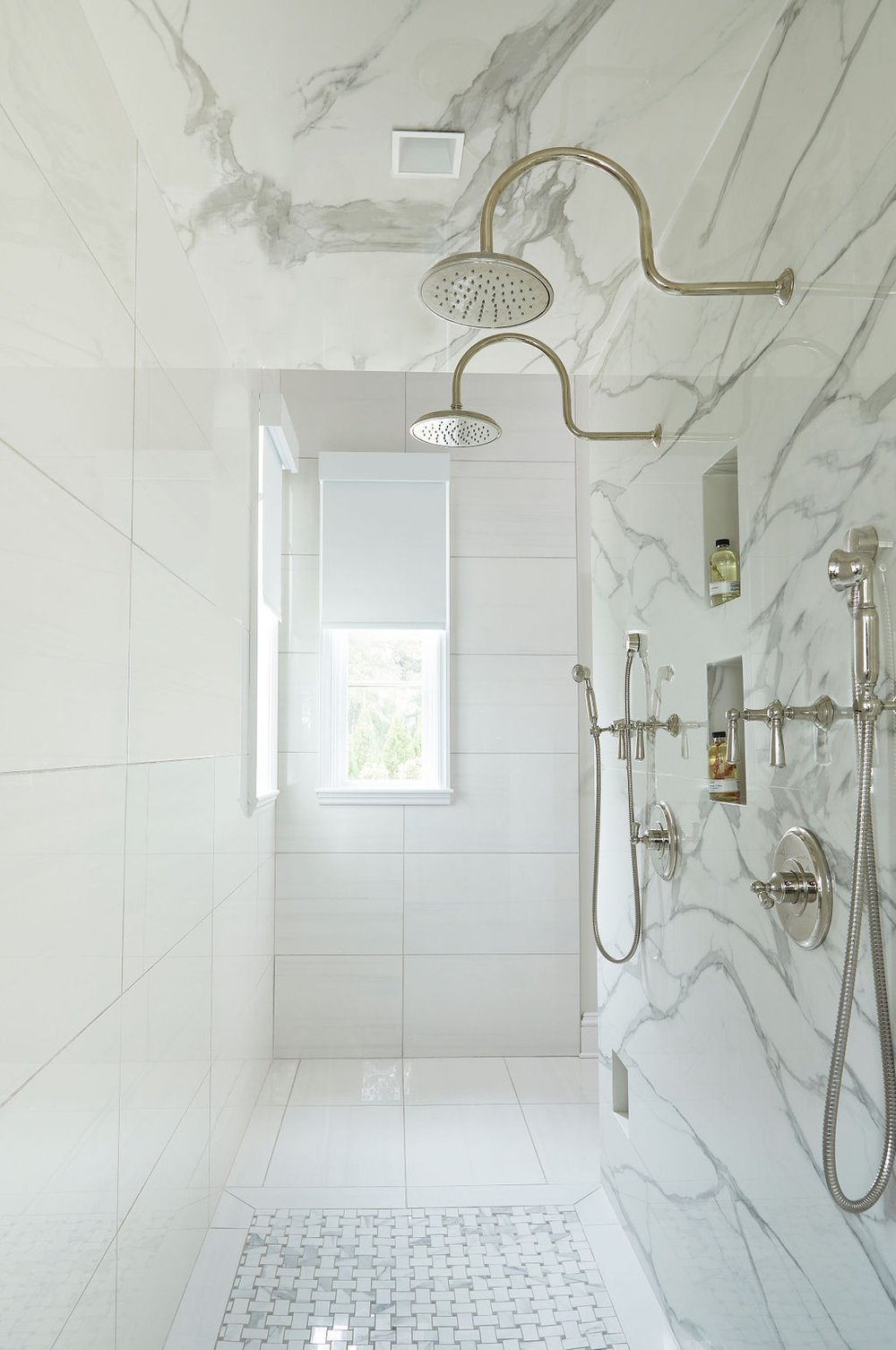 Marble and Tile Walk-In Shower