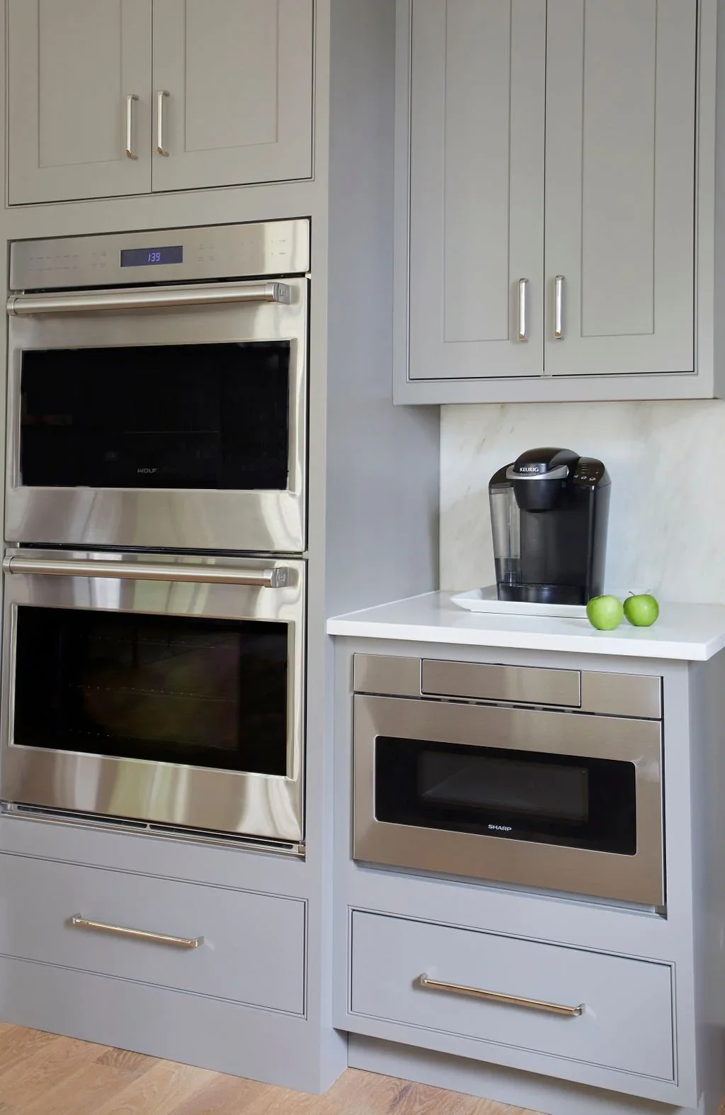 Dorian Gray Kitchen Cabinets with Stainless Steel Appliances