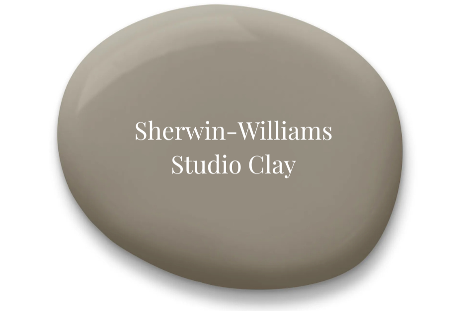 Sherwin-Williams Studio Clay paint color sample, a warm neutral cabinet color featured in the 2026 Shiloh and Eclipse Cabinetry trends for kitchen and bathroom design by Toulmin Kitchen & Bath.