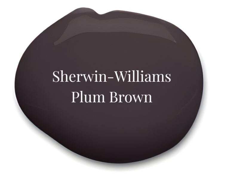 Sherwin-Williams Plum Brown paint color sample, a rich dark cabinet color featured in the 2026 Shiloh and Eclipse Cabinetry trends for kitchen and bathroom design by Toulmin Kitchen & Bath.