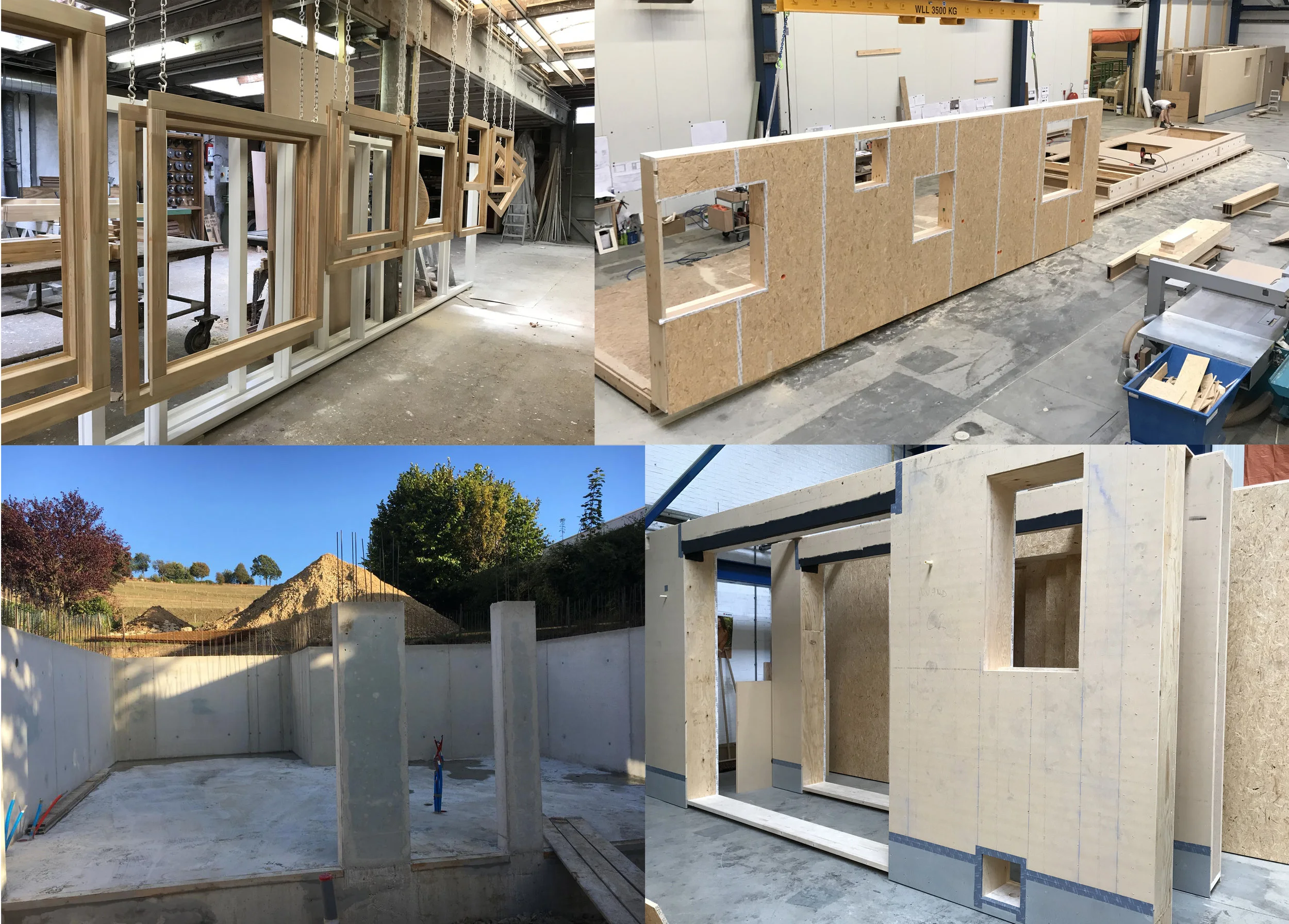 Op 3 verschillende plekken wordt er hard gewerkt. De bouwplaats, kozijnwerkplaats & houtbouw werkplaats, Living Sequoia.