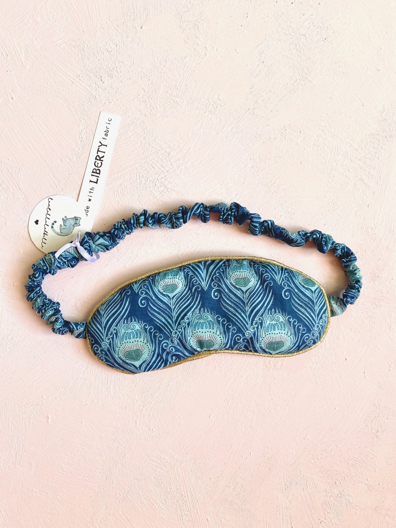 BLUE &amp; GOLD PEACOCK LIBERTY PRINT SLEEP MASK