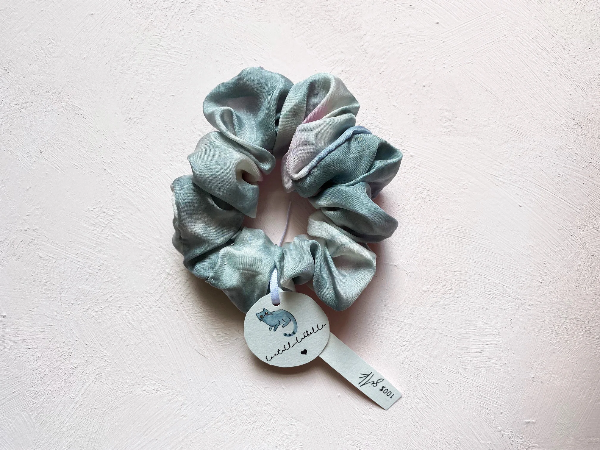 Grey &amp; Pink Silk Scrunchie