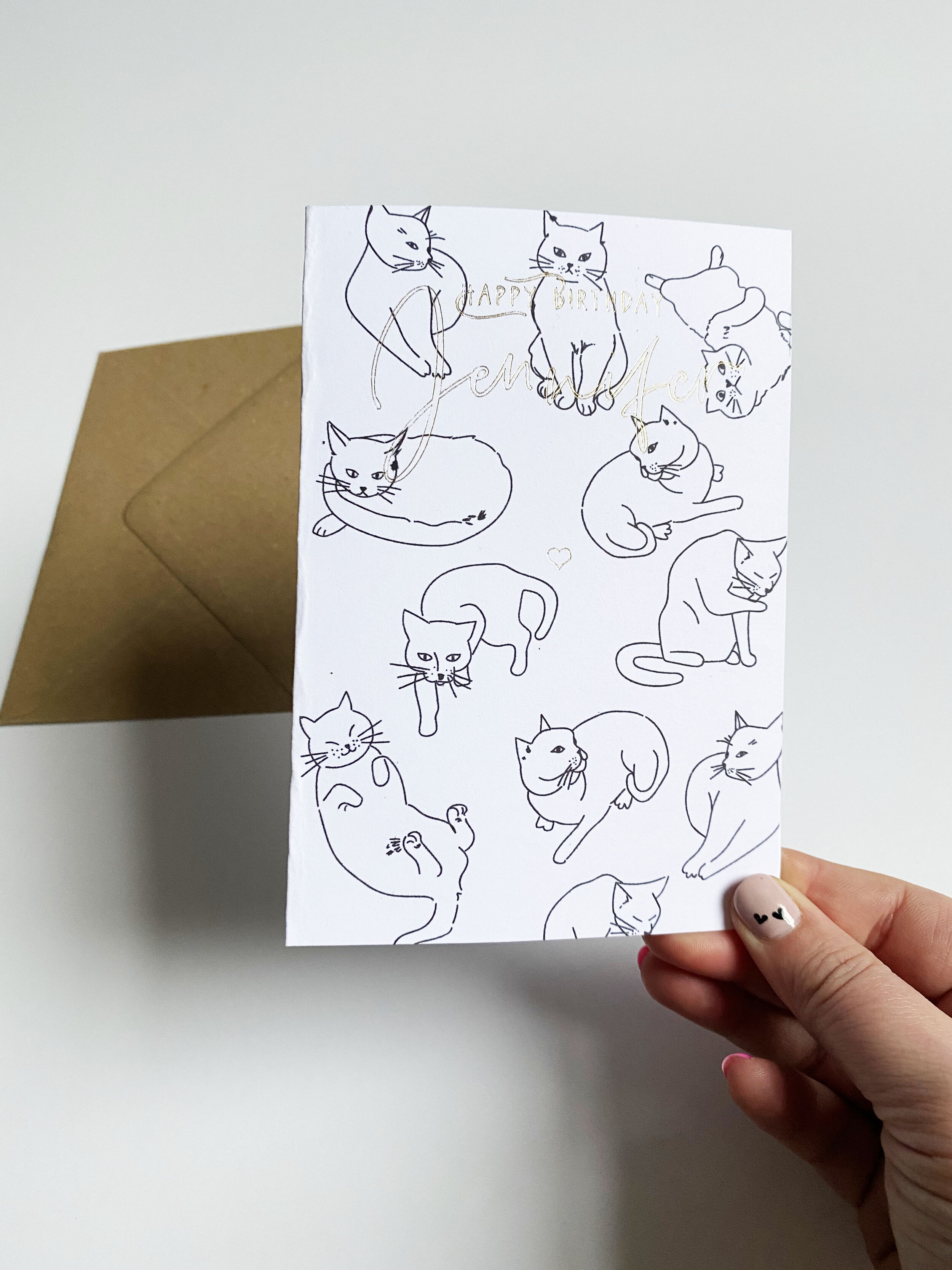 PERSONALISED CAT CARD WITH GOLD FOIL