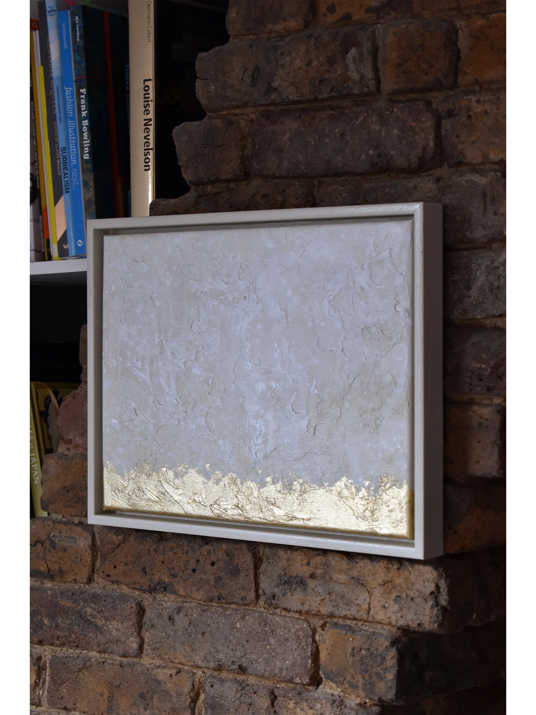 Ethereal Elegance Golden Horizon - Framed Cream and Gold Leaf Minimalist Original Textured Abstract Painting by Samuel Deacon Art