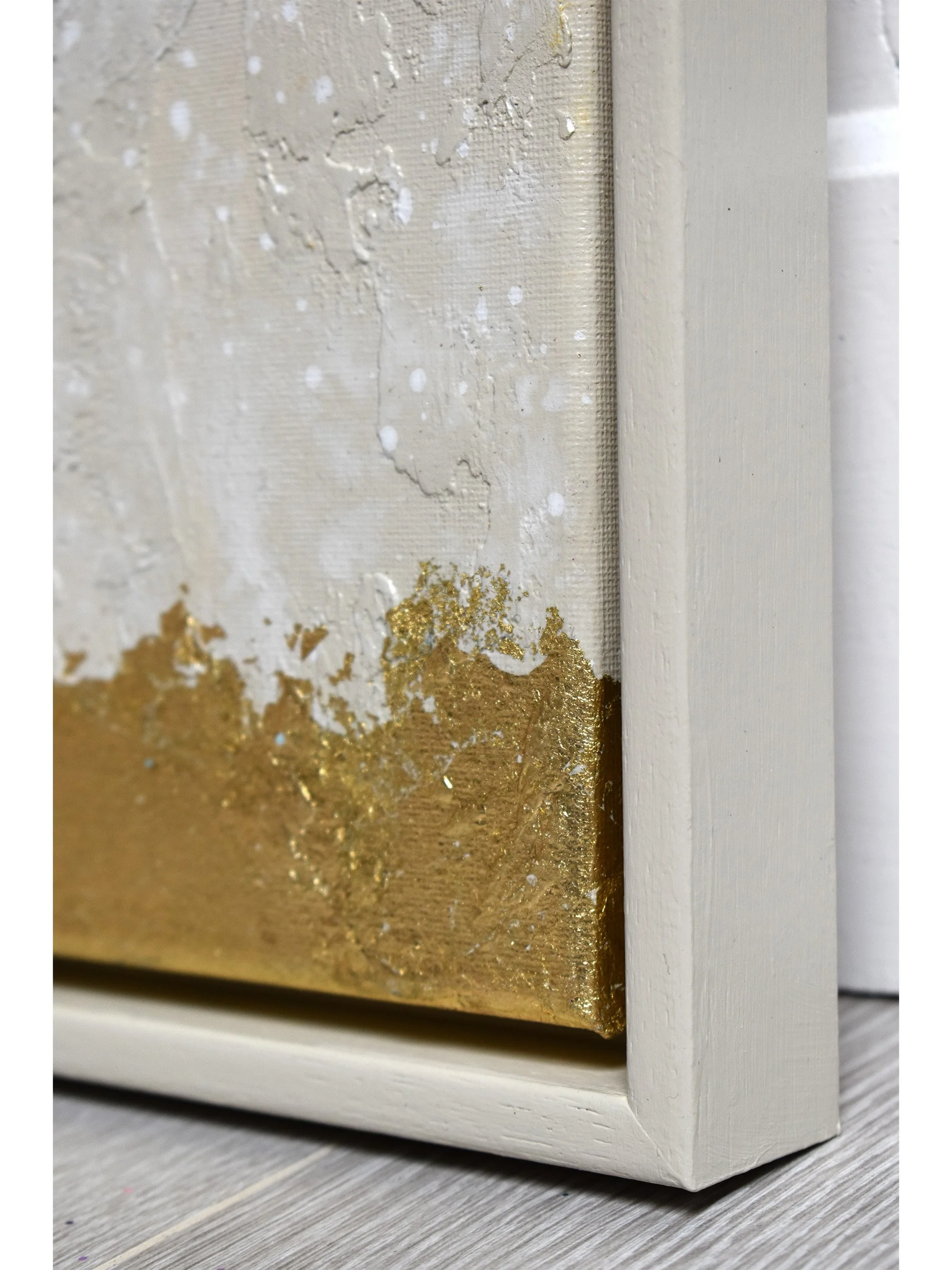 Ethereal Elegance Golden Horizon - Framed Cream and Gold Leaf Minimalist Original Textured Abstract Painting by Samuel Deacon Art