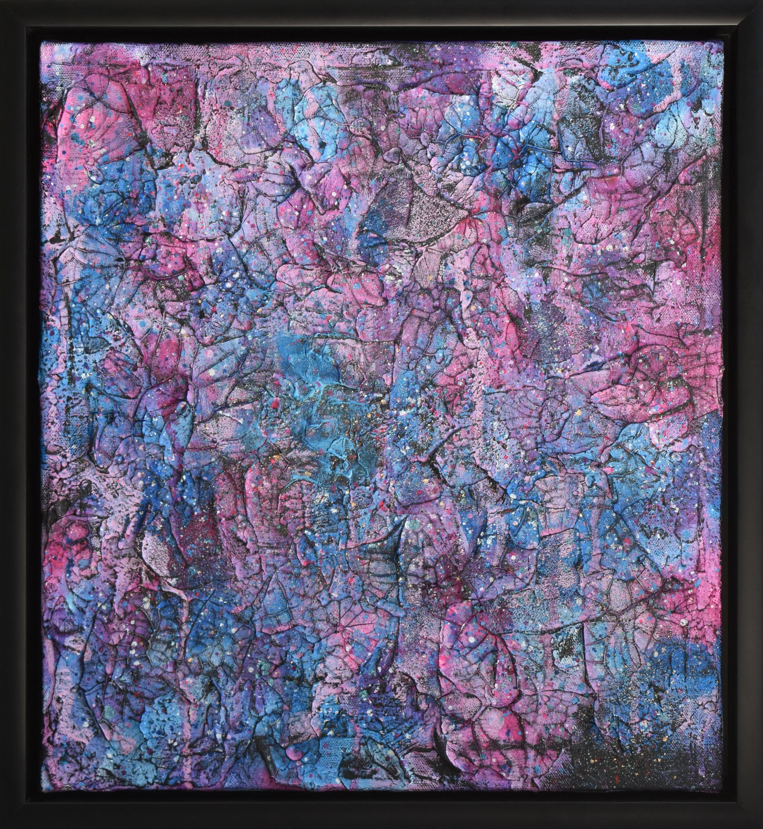 Amethyst - A Framed Original Textured Abstract Painting Using Pink and Blue Acrylic Paints and Spray Paint on Canvas by Samuel Deacon Art