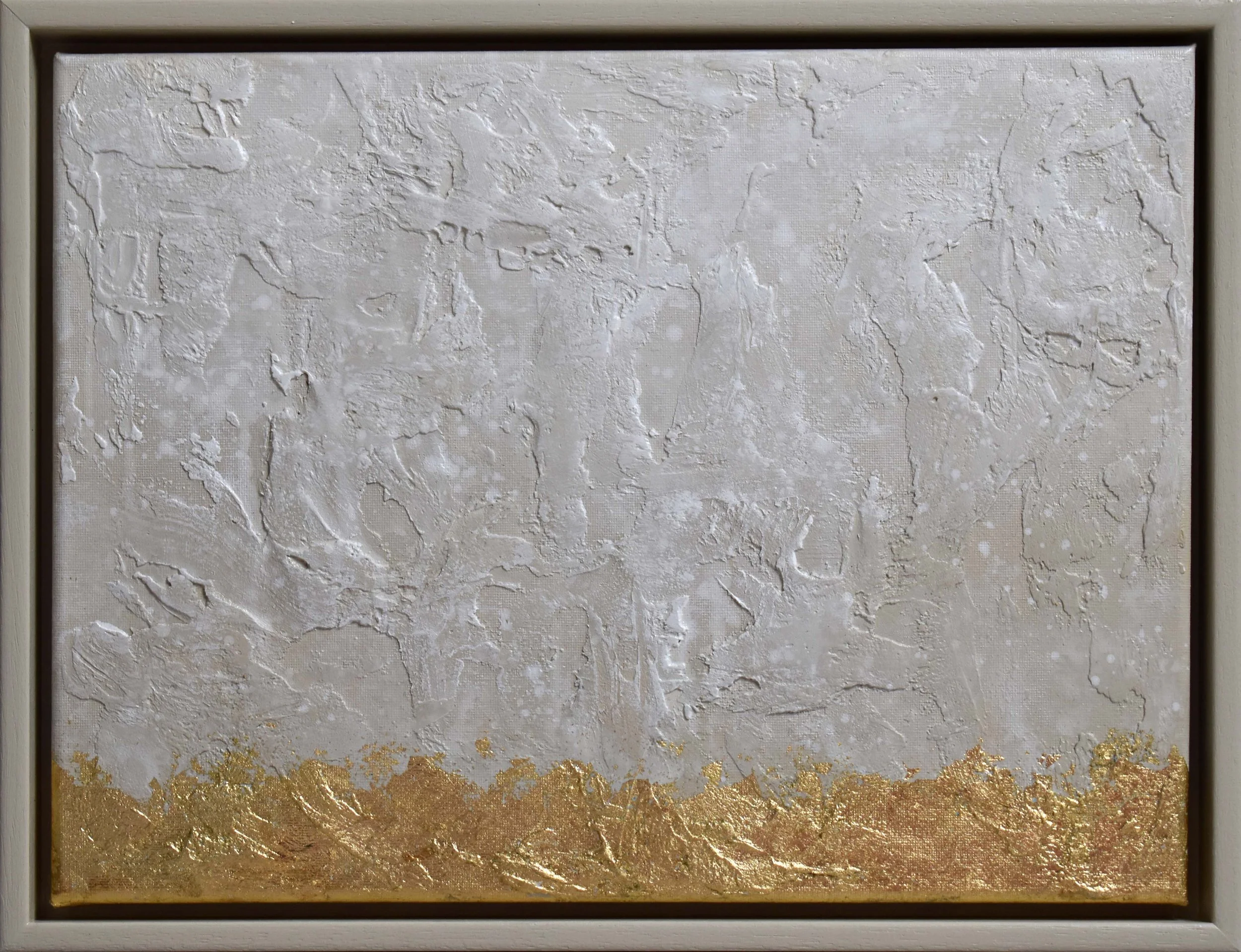 Ethereal Elegance - Golden Horizon - A Framed Original Abstract Cream and Gold Textured Abstract Painting by Samuel Deacon Art
