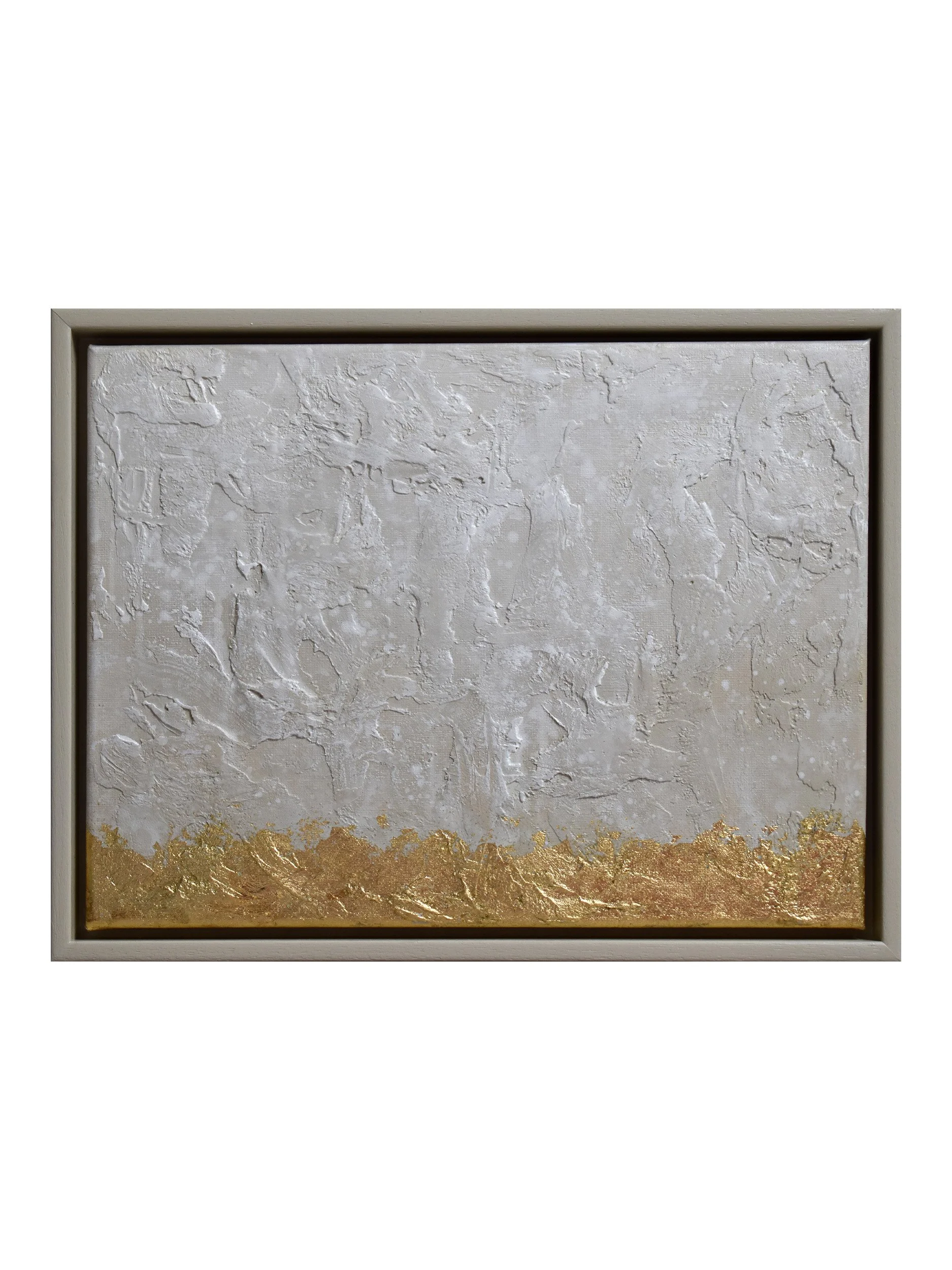 Ethereal Elegance Golden Horizon - Framed Cream and Gold Leaf Minimalist Original Textured Abstract Painting by Samuel Deacon Art