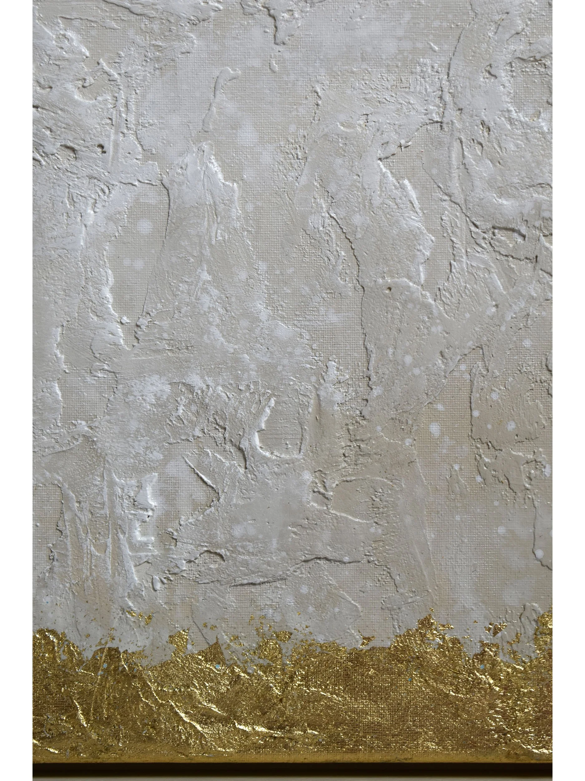 Ethereal Elegance Golden Horizon - Framed Cream and Gold Leaf Minimalist Original Textured Abstract Painting by Samuel Deacon Art