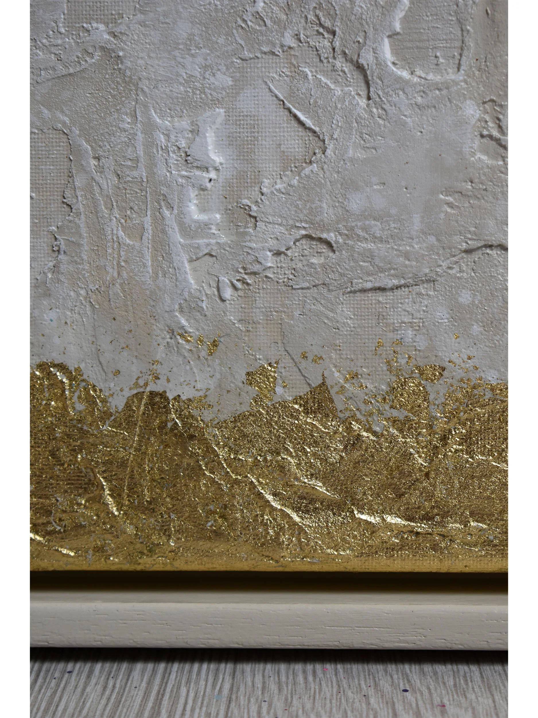 Ethereal Elegance Golden Horizon - Framed Cream and Gold Leaf Minimalist Original Textured Abstract Painting by Samuel Deacon Art