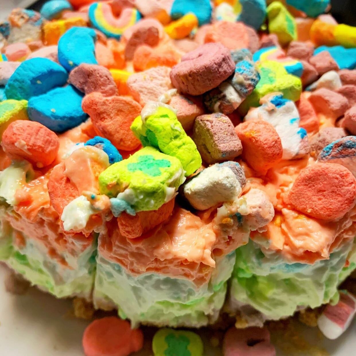 We make all of our creations like this Lucky Charms cheesecake, in house and from scratch. 
Except the @luckycharms marshmallows becasue you don&rsquo;t mess with perfection. But we did grind up the actual cereal to make the crust. 
And it&rsquo;s (y