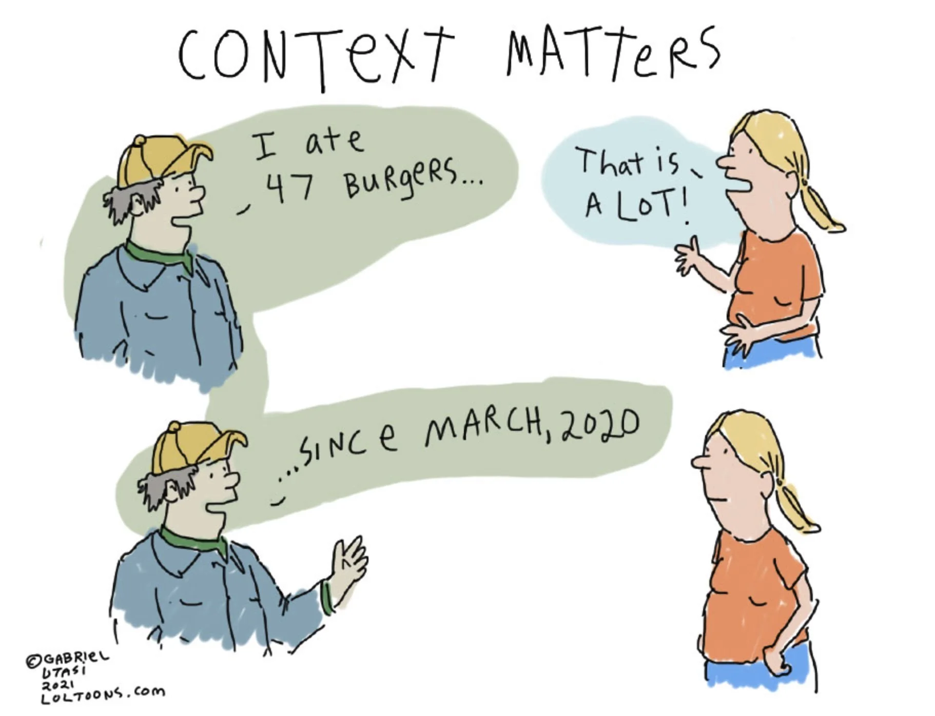 Comic by Gabriel Utasi showing that context matters