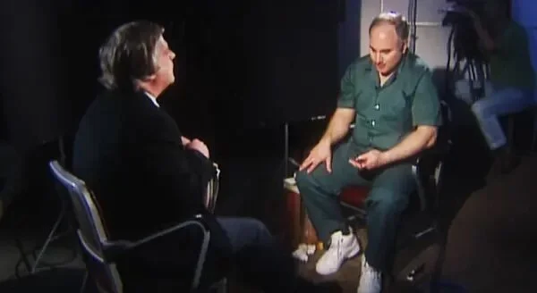 Maury Terry with David Berkowitz preparing for the 1997 interview.